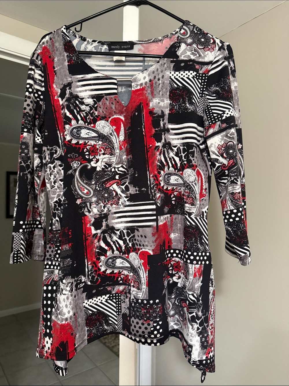 Mandy Evans Women's Red & Black Abstract Paisley Tunic Top